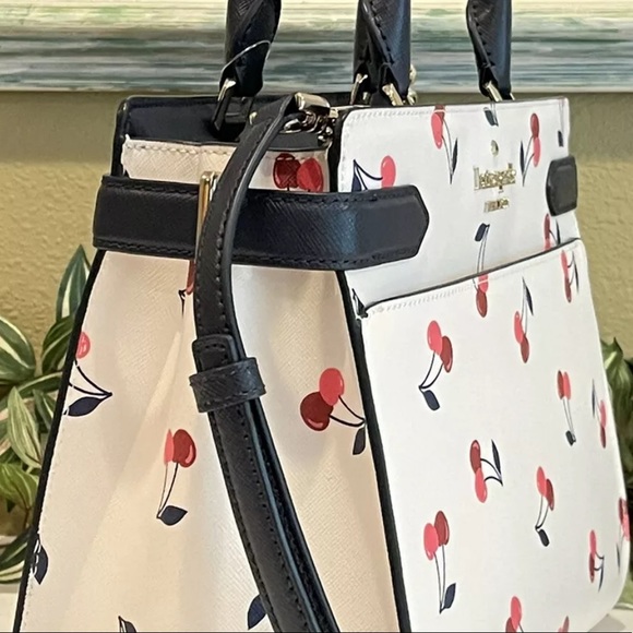 KATE SPADE STACI MEDIUM SATCHEL SHOULDER BAG CHERRIES PINK RED WHITE LEATHER - Picture 7 of 11